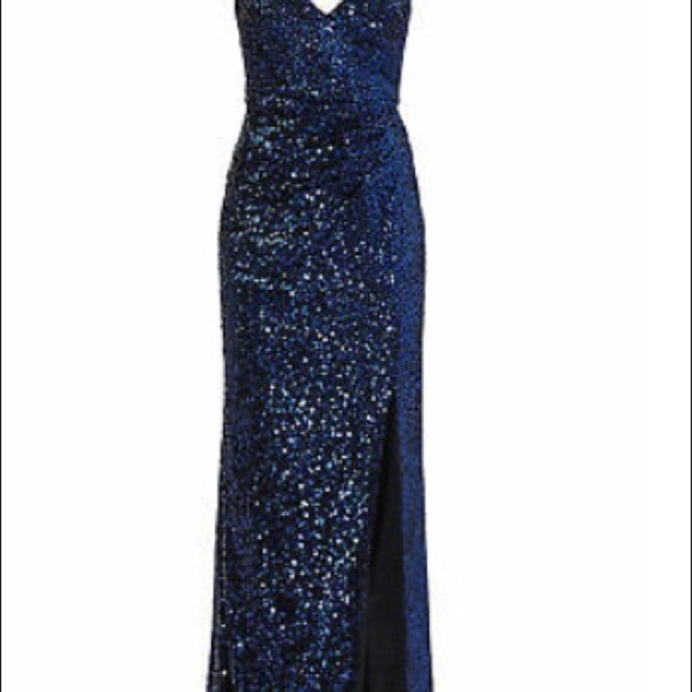 Badgley Mischka constellation navy sequin gown